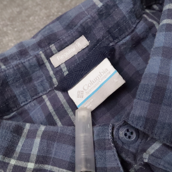 Columbia Regular Fit Plaid Large Blue Short Sleeve Full Button Collared Shirt - Picture 8 of 9